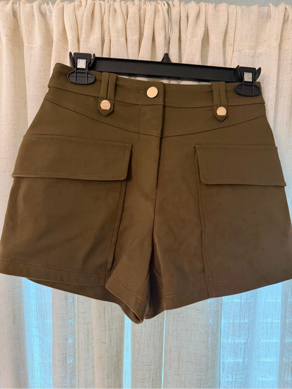 Ramy Brook Olive Utility Cargo Shorts with Gold Buttons